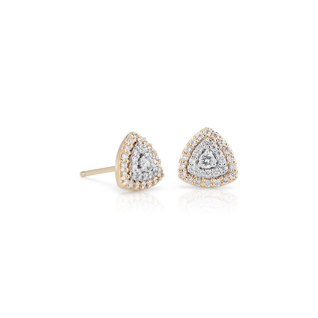 Puces d’oreilles halo de diamants forme trillion en or blanc et jaune 14 carats(1/3 carat, poids total)