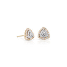 Diamond Trillion Shape Halo Stud Earring in 14k White and Yellow Gold (1/3 ct. tw.)