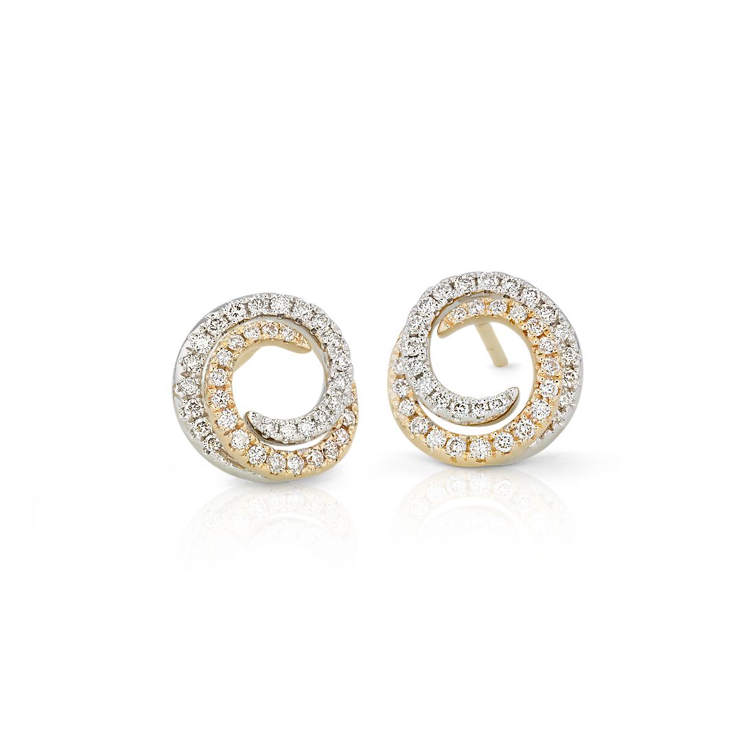 Diamond Two-Tone Swirl Stud Earrings in 14k Yellow and White Gold (1/2 ct. tw.)