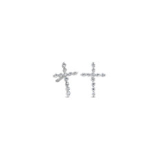 NEW Dot Diamond Cross Stud Earrings in 14k White Gold (1/10 ct. tw.)