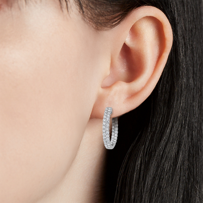 Double Row Diamond Eternity Hoop Earrings in 14k White Gold (1 3/4 ct. tw.)