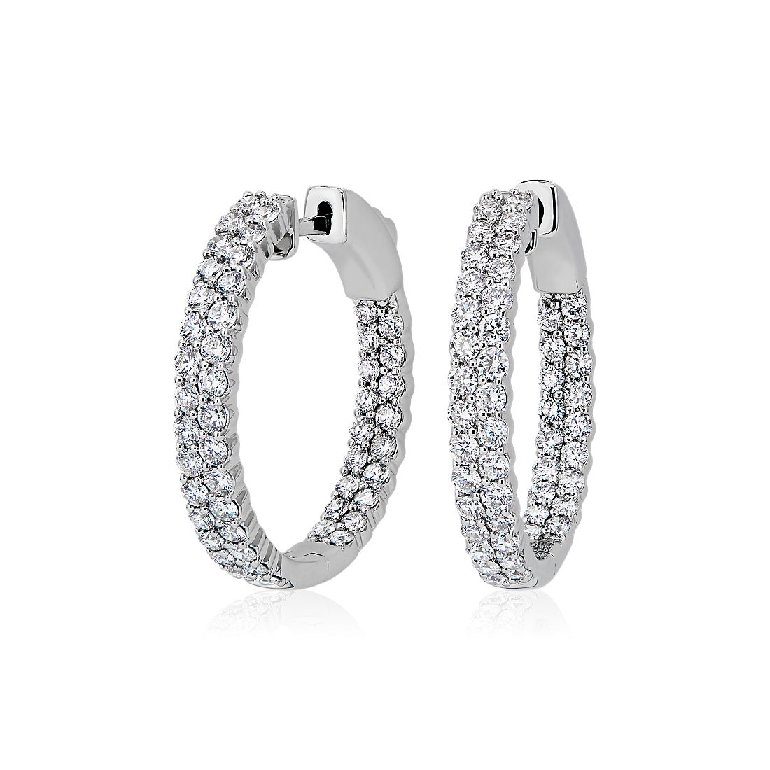 Double Row Diamond Eternity Hoop Earrings in 14k White Gold (1 3/4 ct. tw.)