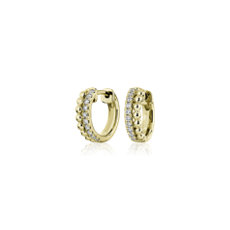 Double Row Diamond Huggie Hoop Earrings in 14k Yellow Gold (1/10 ct. tw.)