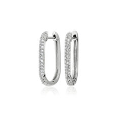 NEW Double Row Pave Paperclip Hoop Earring in 14k White Gold (1/4 ct. tw.)