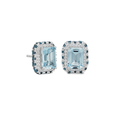 Emerald-Cut Blue and White Topaz Stud Earrings in Sterling Silver ...
