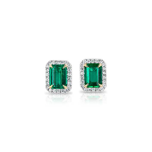 Solid 9K Gold 9ct Gold Emerald & Diamond Stud Earrings NEW
