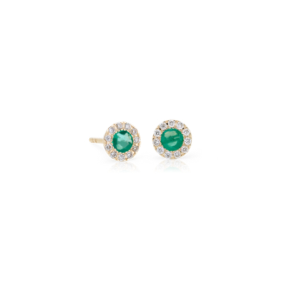 Aretes con corona de halo de diamantes y esmeraldas en oro de 14 (3,5 mm) | Blue ES