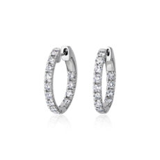 Eternity French Pavé Round Hoop Earrings in 14k White Gold (1 ct. tw.)