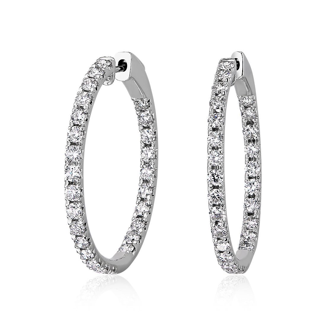 Eternity French Pavé Round Hoop Earrings in 14k White Gold (2 ct. tw.)