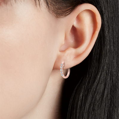 Floating Front Facing Diamond Hoop Earrings in 14k Rose Gold (1/4 ct. tw)