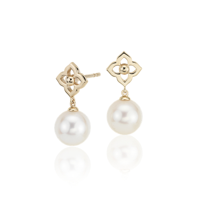 Freshwater Cultured Pearl Drop Earrings With Diamond In 14k Rose Gold