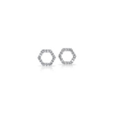 Diamond Hexagon Pave Stud Earrings in 14k White Gold (1/10 ct. tw.)