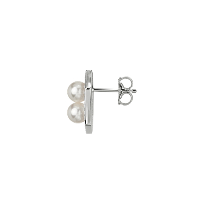 Freshwater Cultured Pearl and White Topaz Hexagon Halo Earrings in Sterling Silver (5-6mm)