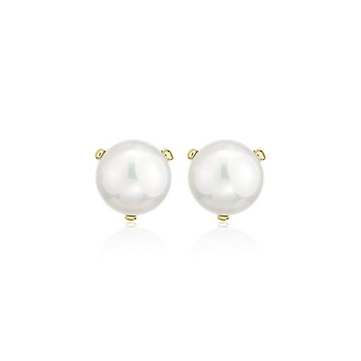 9.0-9.5 14k Yellow Gold Freshwater Cultured Button Pearl Stud Earring 