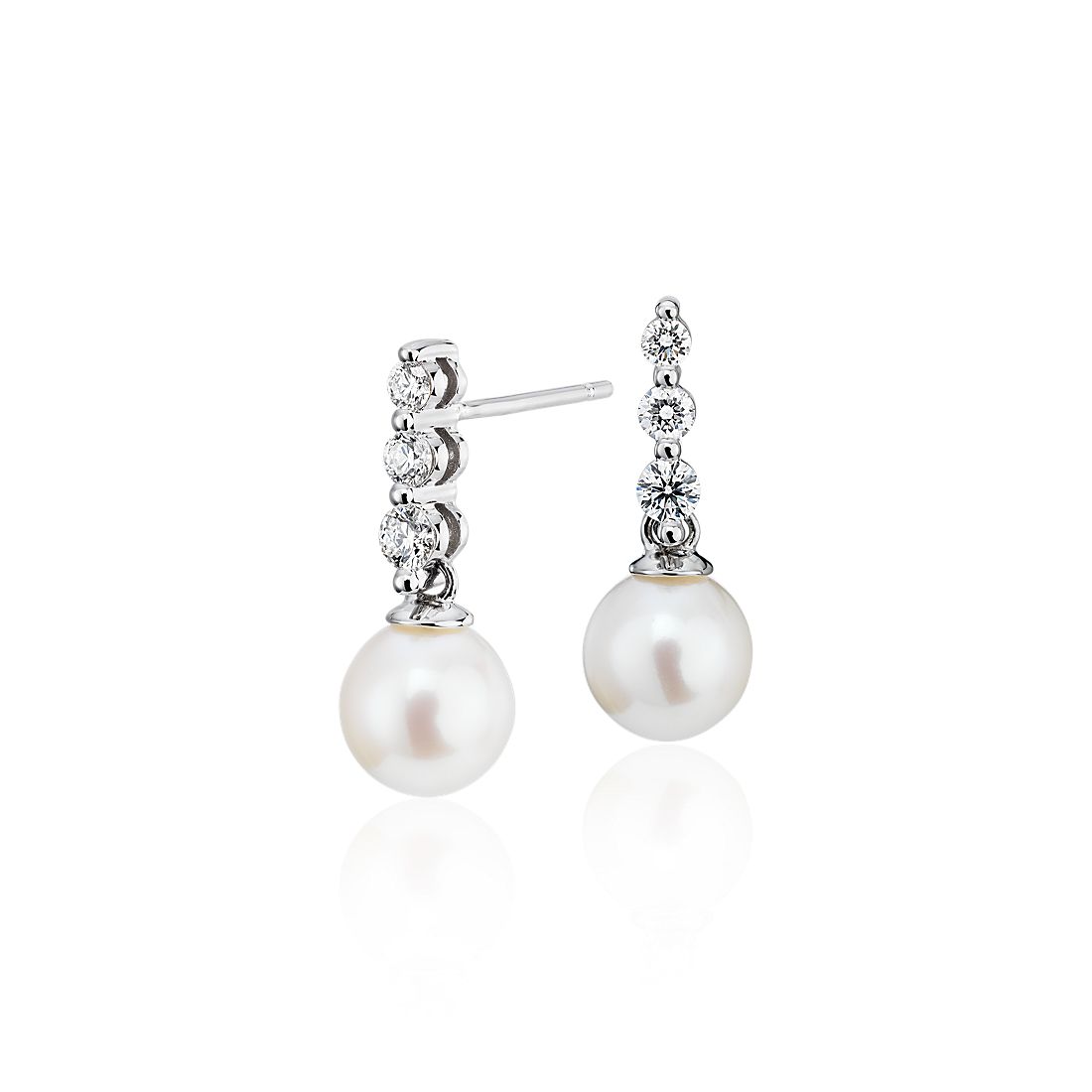 Freshwater Cultured Pearl Trio Diamond Drop Earrings in 14k White Gold