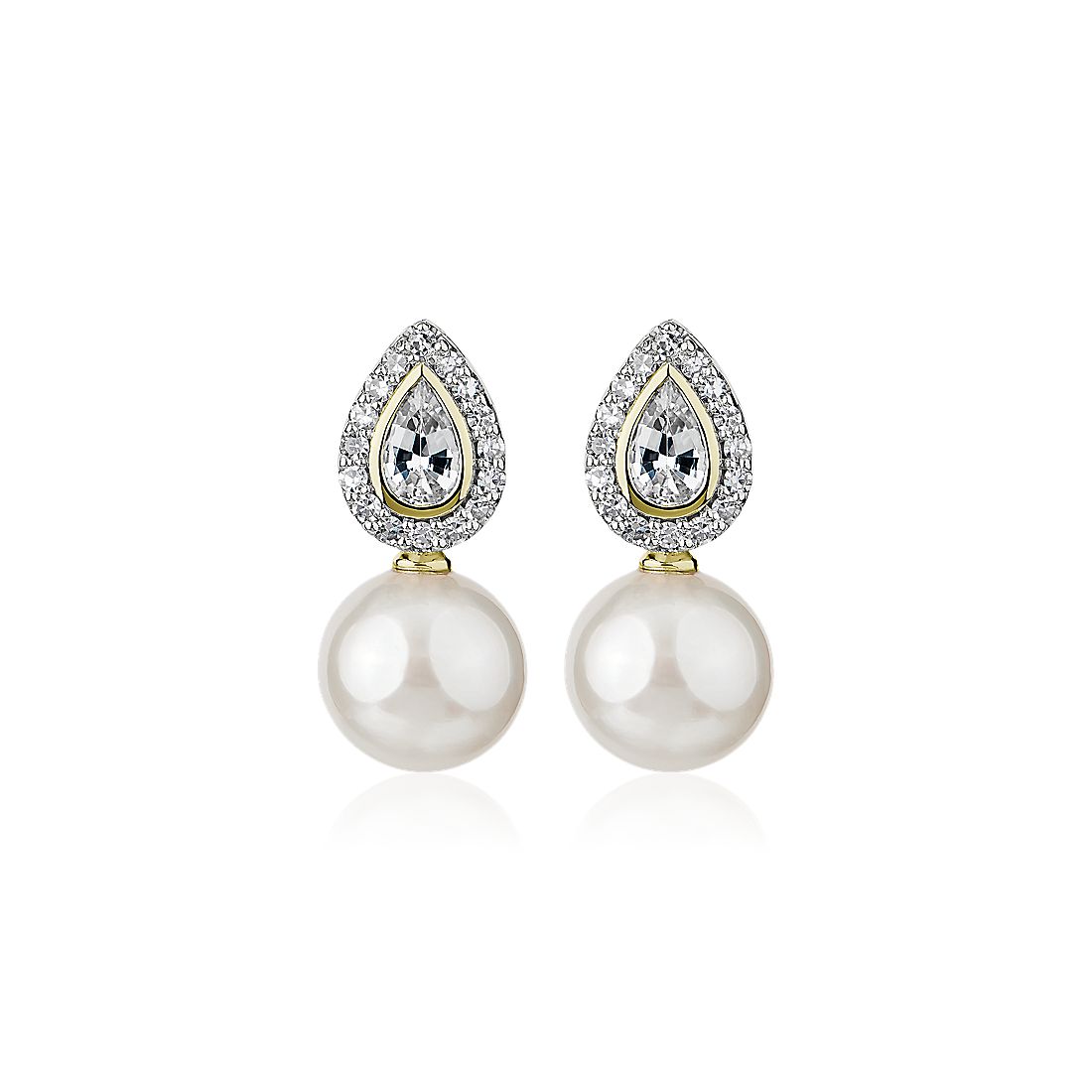 Freshwater Pearl and White Sapphire Drop Earrings in 14k Yellow Gold