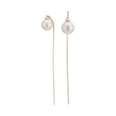 Chaînettes d’oreilles pendantes avant-arrière avec perle de culture d’eau douce en or jaune 14 carats(6-7 mm)