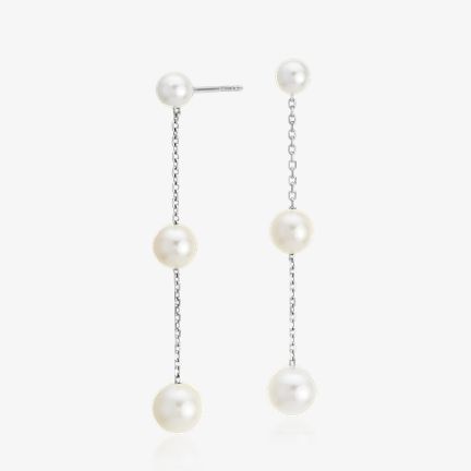 Freshwater Cultured Pearl Triple Drop Earrings in 14k White Gold