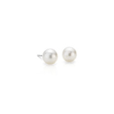 Pendants d’oreilles de perles de culture d’eau douce en or blanc 14 carats(6 mm)