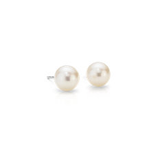 Boucles d’oreilles de perles de culture d’eau douce plates en or blanc 14 carats(7 mm)