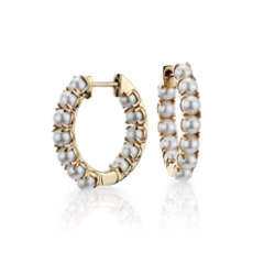 Freshwater Cultured Pearl Hoop Earrings in 14k Yellow Gold (3-3.5mm)