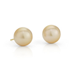 Golden South Sea Cultured Pearl Stud Earrings in 18k Yellow Gold (11-12mm)