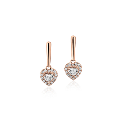colgantes con diamante en de corazón y halo oro rosado de 14 k (1/3 qt. total) | Blue Nile