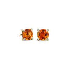 Cushion Cut Citrine and Diamond Accent Earrings in 14k Yellow Gold (7mm)