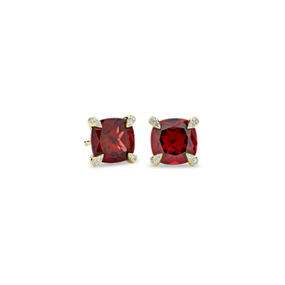 Cushion Cut Garnet and Diamond Accent Earrings