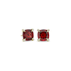 NEW Cushion Cut Garnet and Diamond Accent Earrings in 14k Yellow Gold (7mm)