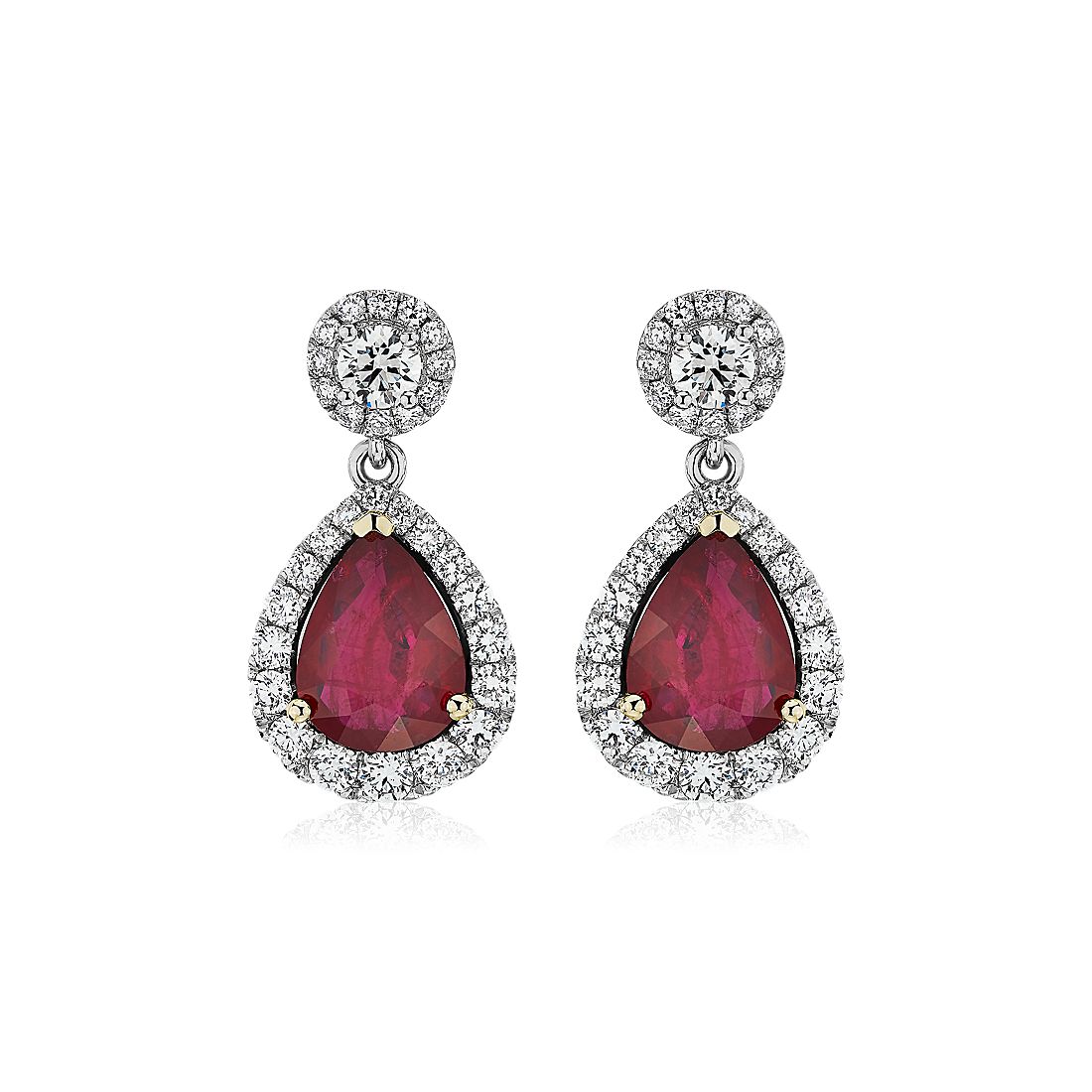 Pear Ruby and Diamond Drop Earrings in 18k White Gold
