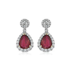 Pear Ruby and Diamond Drop Earrings in 18k White Gold