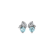 LIGHTBOX Lab-Grown Blue & White Diamond Round Cluster Earrings in 14k White Gold (1 ct. tw.)