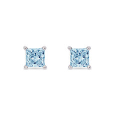 LIGHTBOX Lab-Grown Blue Diamond Princess Solitaire Stud Earrings in 14k White Gold (1 ct. tw.)