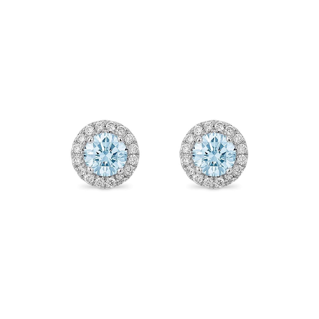 LIGHTBOX Lab-Grown Blue Diamond Round Halo Earrings in 14k White Gold (1 ct. tw.)