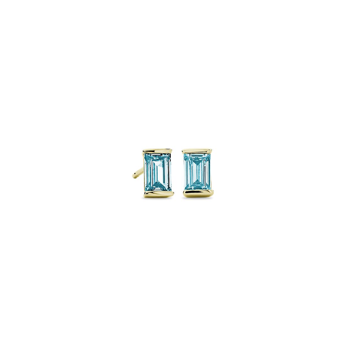 LIGHTBOX Lab-Grown Blue Solitaire Diamond Baguette Stud Earrings in 14k Yellow Gold (3/4 ct. tw.)