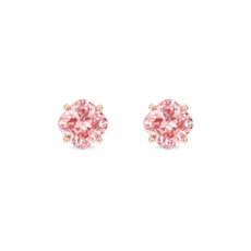 14k 玫瑰金LIGHTBOX 實驗室培育粉紅色墊形鑽石單石釘款耳環（1 1/2 克拉總重量）