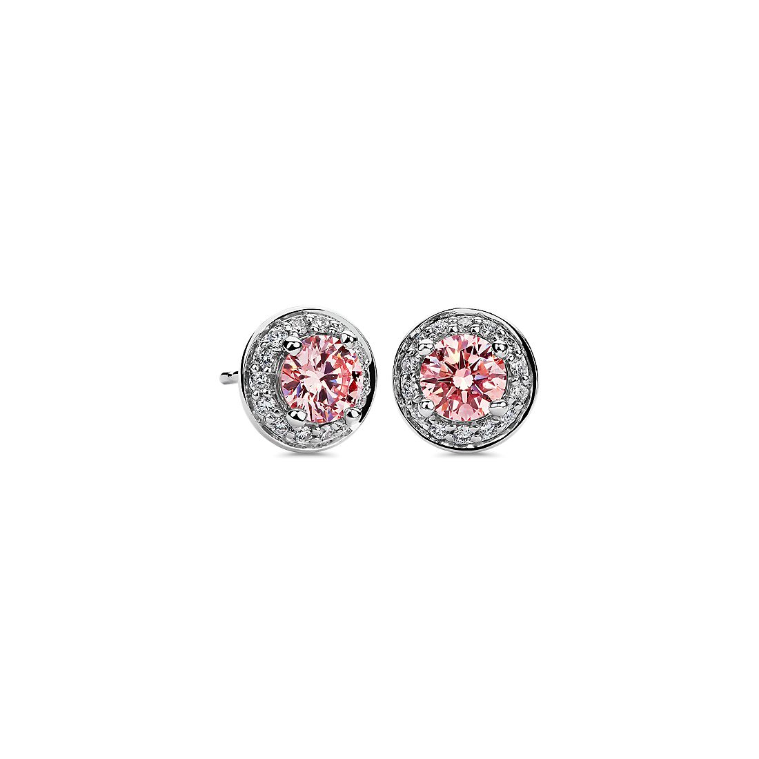 LIGHTBOX Lab-Grown Pink Diamond Round Halo Earrings in 14k White Gold (1 ct. tw.)