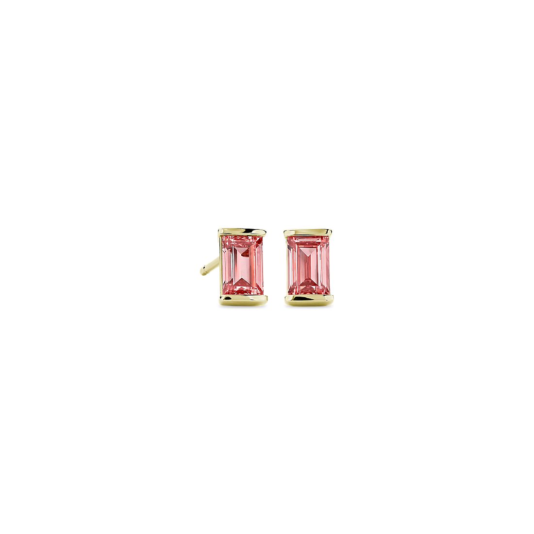 LIGHTBOX Lab-Grown Pink Solitaire Diamond Baguette Stud Earrings in 14k Yellow Gold (3/4 ct. tw.)
