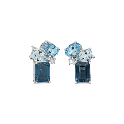 London Blue Topaz and Blue Topaz Tonal Fancy Cut Cluster Earrings in ...