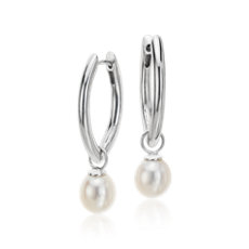 925 纯银马眼形淡水养殖珍珠圈环形吊式耳环（7.5 毫米）