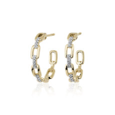 NEW Medium Diamond Link Hoop Earrings in 14k Yellow Gold