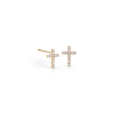 Aretes de diamantes pequeños en forma de cruz Oro amarillo 14 k (1/12 qt. total) | Blue Nile