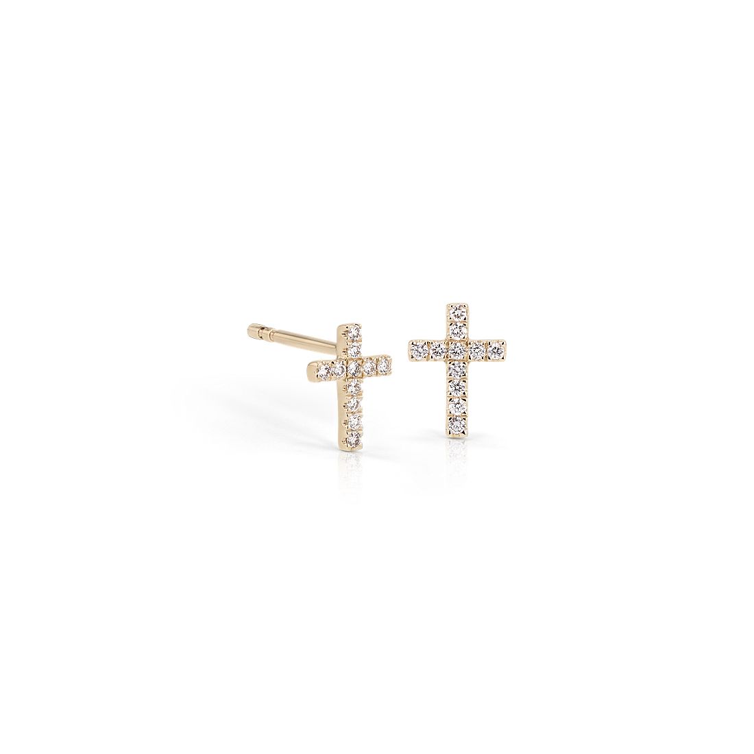 Mini Diamond Cross Stud Earrings 14k Yellow Gold (1/12 ct. tw.) 