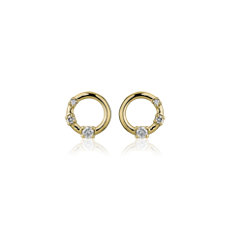Mini Diamond Three-stone Open Circle Stud Earrings in 14k Yellow Gold (0.1 ct. tw.)