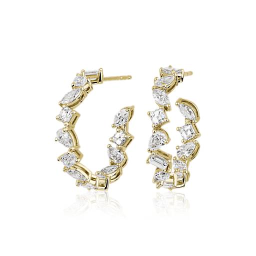 Mixed Shaped Diamond Hoop Earrings in 14k Yellow Gold (2 ct. tw ...