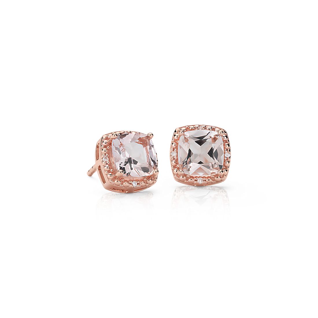 Fingalo 10K Rose Gold Oval Cut Morganite & Round Cut White Diamond Ladies Halo Stud Earrings