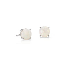 Opal Earrings in 14k White Gold (7mm)