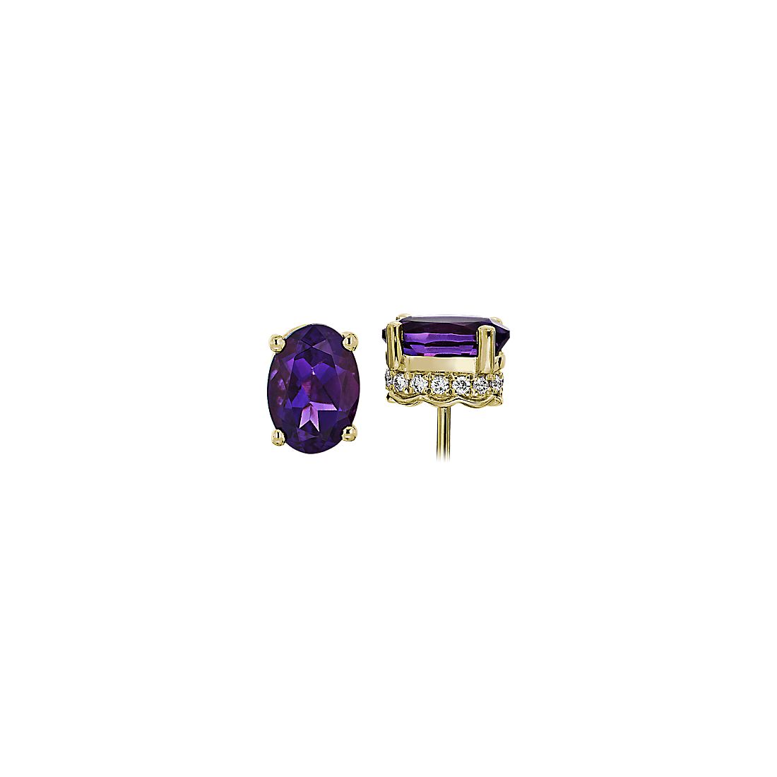 Oval Amethyst and Diamond Earrings in 14k Yellow Gold (7x5mm)
