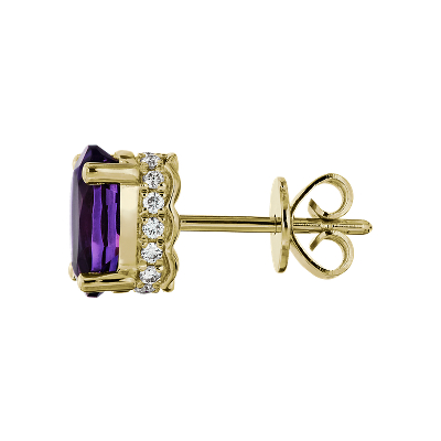 Oval Amethyst and Diamond Earrings in 14k Yellow Gold (7x5mm)